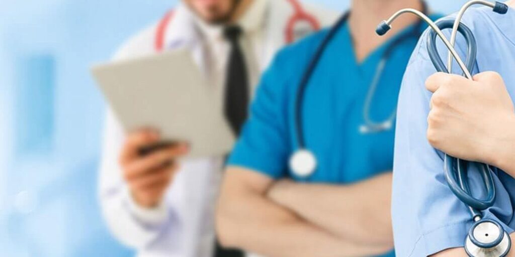 Doctors team representing public vs private healthcare services in India