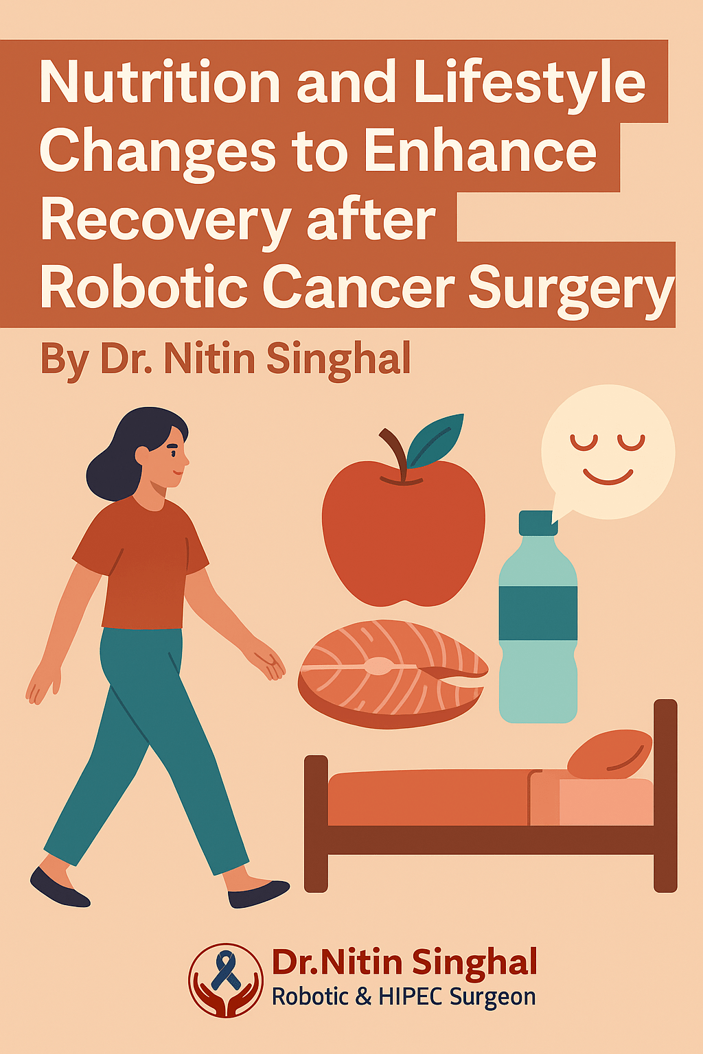 Nutrition and lifestyle infographic for recovery after robotic cancer surgery – Dr. Nitin Singhal.