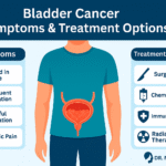 Bladder Cancer infographic showing symptoms and treatment options – Dr. Nitin Singhal.