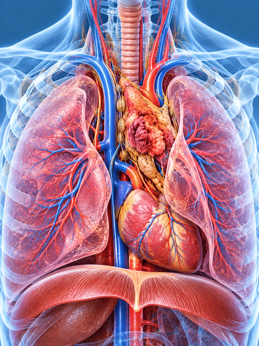 Thoracic cancer surgery being performed by a surgical team