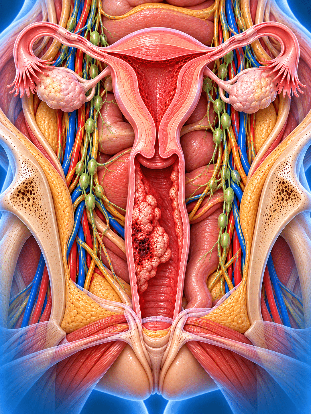 Anatomy of the female reproductive system showing the vagina, cervix and uterus